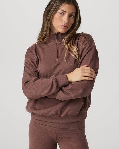Vuori Granite Half Zip Women's Sable Heather Sweatshirt