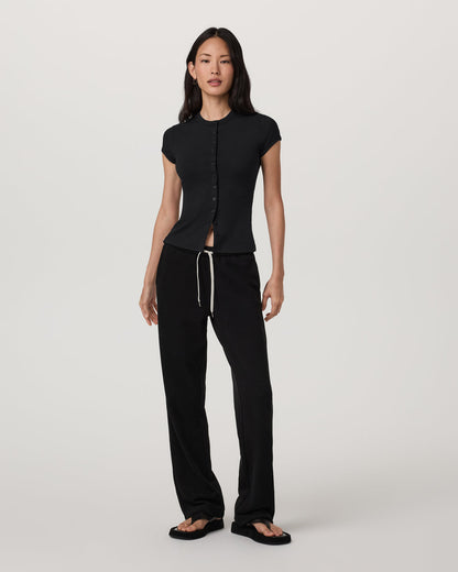 Vuori Short Sleeve Pose Button Up Women's Black Crewneck| Vuori