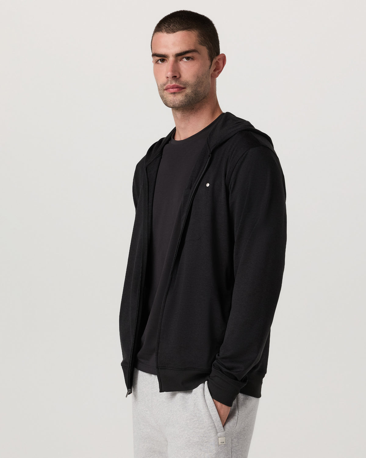 Vuori Ponto Full Zip Hoodie Men's Black Heather Hoodie