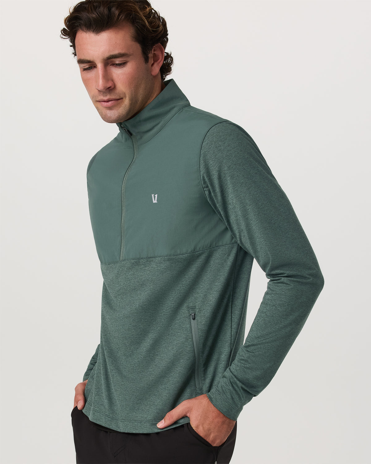 Vuori Sunday Element 1/2 Zip Agate Green Heather Pullover