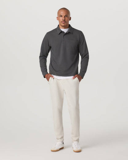 Vuori Long Sleeve Waffle Polo Men's Dark Pewter Polo Shirt