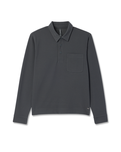 Vuori Long Sleeve Waffle Polo Men's Dark Pewter Polo Shirt