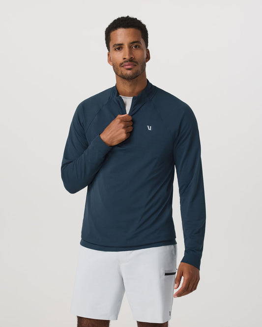 Vuori Clearview Seamless Quarter Zip Ocean Blue Long Sleeve