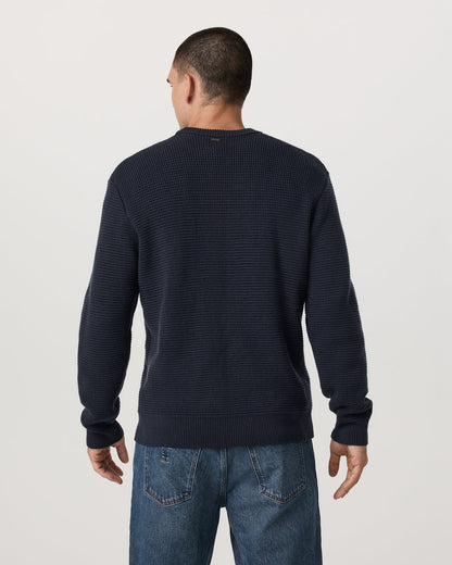 Vuori Denver Waffle Crew Sweater Men's Navy Wool Sweater