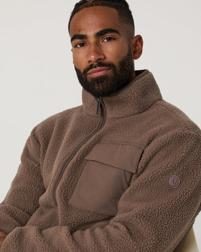 Vuori Alpine Fleece Full Zip Men's Elm Mock Neck Jacket