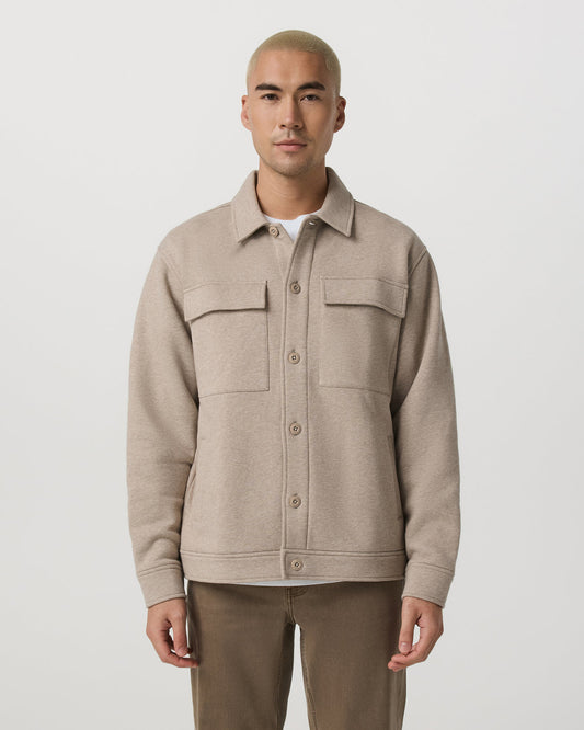 Vuori Seaside Shirt Jacket Men's Acorn Heather Fleece Jacket