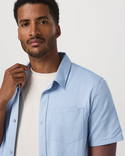 Vuori Short Sleeve Knit Oxford Button Down - Classic Fit Blue