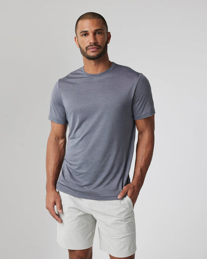 Vuori Short Sleeve Marina Stripe Tee Dark Pewter Run Shirt