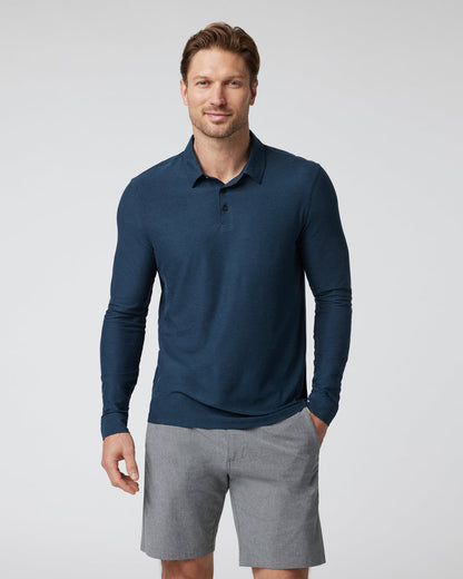 Vuori Long Sleeve Strato Tech Polo Navy Heather Blue Polo