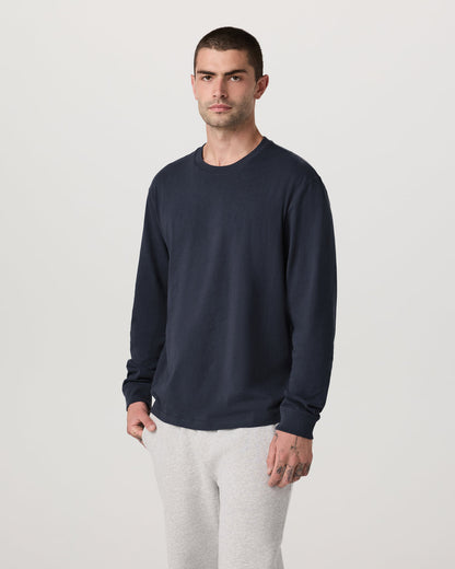 Vuori Long Sleeve Heavyweight Cotton Tee Men's Navy Shirt