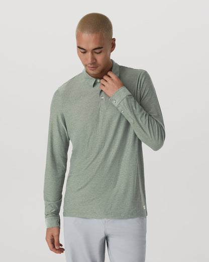 Vuori Long Sleeve Strato Tech Polo Men's Thyme Heather Shirt