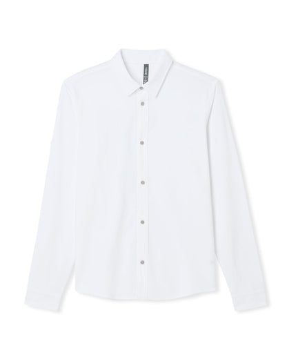 Vuori Long Sleeve Knit Oxford Button Down Men's White Shirt