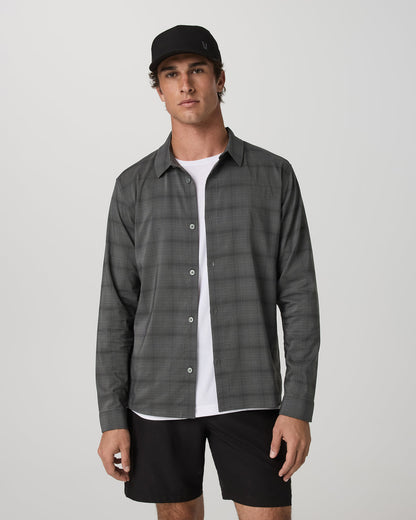 Vuori Men's Long Sleeve Plaid Button Down Shirt Dark Pewter
