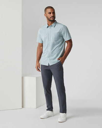 Vuori Short-Sleeve Bridge Button Down Chalk Blue Falling Fronds