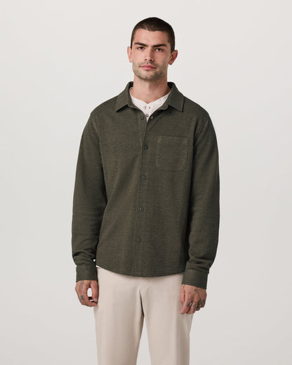 Vuori Jeffreys Overshirt Men's Olive Heather Button-Up Shirt